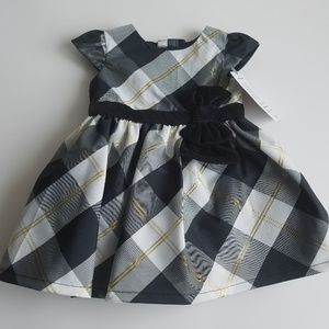 Carters Newborn Baby Girl Plaid Dress Black Gold